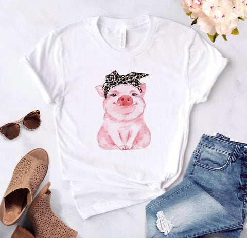 Image of leopard bandana pig bow sunflower floral Print Women tshirt Cotton Casual Funny t shirt Gift 90s Lady Yong Girl Drop Ship S-892