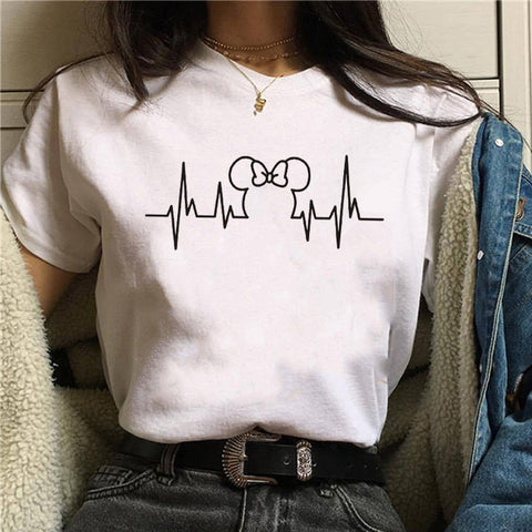 Image of T Shirt Women 2019 Plus Size Harajuku Tops Summer Tops Graphic Tees Women Mickey Mouse Heartbeat Kawaii T-shirt S-XXL