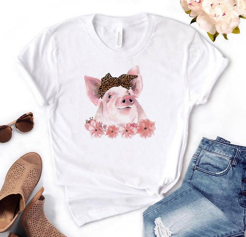 Image of leopard bandana pig bow sunflower floral Print Women tshirt Cotton Casual Funny t shirt Gift 90s Lady Yong Girl Drop Ship S-892