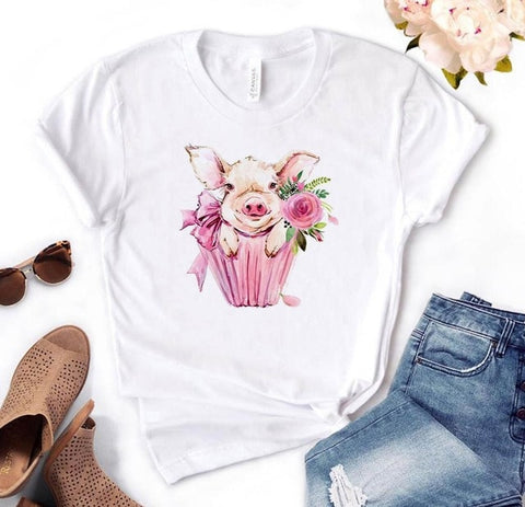 Image of leopard bandana pig bow sunflower floral Print Women tshirt Cotton Casual Funny t shirt Gift 90s Lady Yong Girl Drop Ship S-892