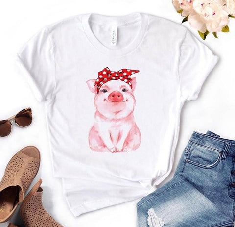 Image of leopard bandana pig bow sunflower floral Print Women tshirt Cotton Casual Funny t shirt Gift 90s Lady Yong Girl Drop Ship S-892
