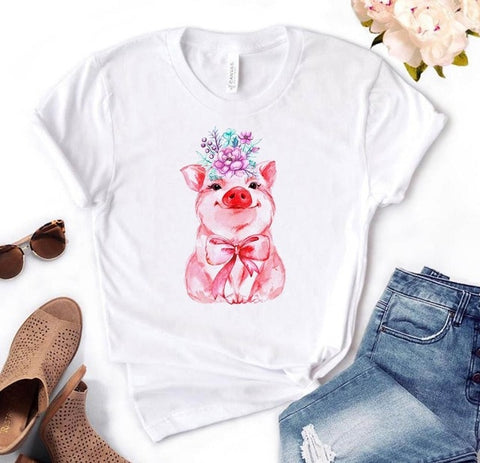 Image of leopard bandana pig bow sunflower floral Print Women tshirt Cotton Casual Funny t shirt Gift 90s Lady Yong Girl Drop Ship S-892