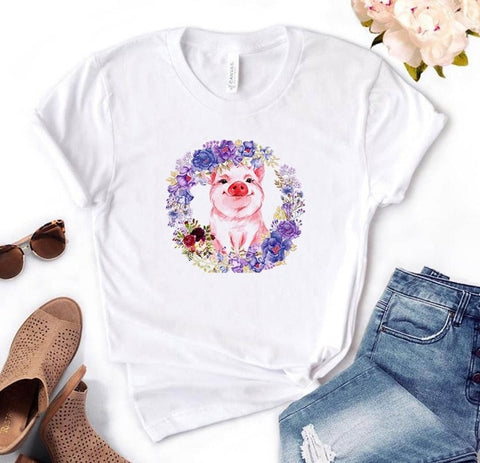 Image of leopard bandana pig bow sunflower floral Print Women tshirt Cotton Casual Funny t shirt Gift 90s Lady Yong Girl Drop Ship S-892