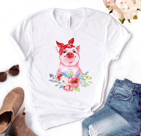 Image of leopard bandana pig bow sunflower floral Print Women tshirt Cotton Casual Funny t shirt Gift 90s Lady Yong Girl Drop Ship S-892
