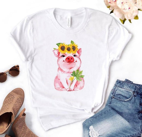Image of leopard bandana pig bow sunflower floral Print Women tshirt Cotton Casual Funny t shirt Gift 90s Lady Yong Girl Drop Ship S-892