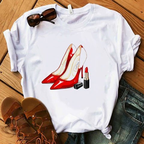 Image of Vogue Blink Women T Shirt Make Up Lipstick Seaside T Summer Lady Streetwear Luxury Bag T-shirts