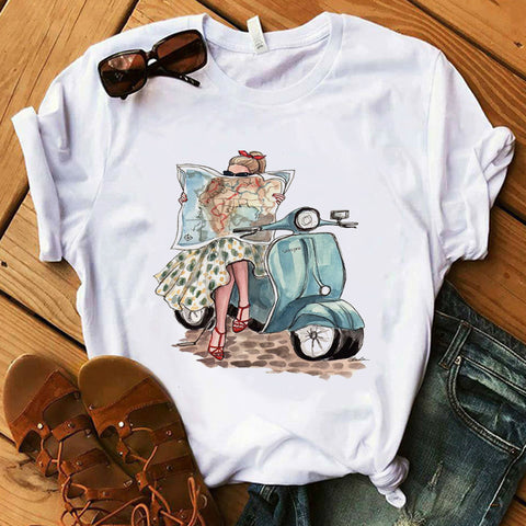 Image of Vogue Blink Women T Shirt Make Up Lipstick Seaside T Summer Lady Streetwear Luxury Bag T-shirts
