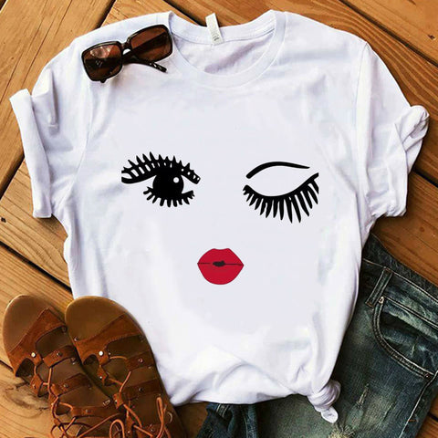 Image of Vogue Blink Women T Shirt Make Up Lipstick Seaside T Summer Lady Streetwear Luxury Bag T-shirts