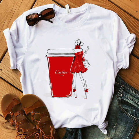 Image of Vogue Blink Women T Shirt Make Up Lipstick Seaside T Summer Lady Streetwear Luxury Bag T-shirts