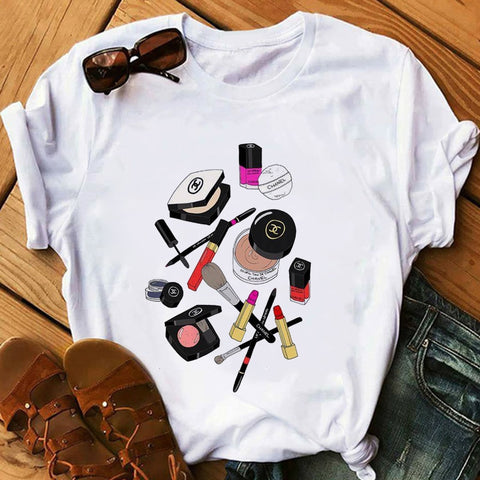 Image of Vogue Blink Women T Shirt Make Up Lipstick Seaside T Summer Lady Streetwear Luxury Bag T-shirts
