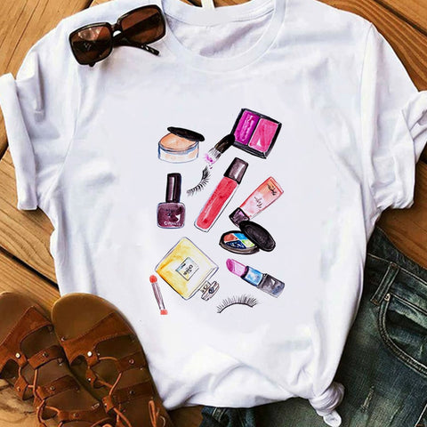 Image of Vogue Blink Women T Shirt Make Up Lipstick Seaside T Summer Lady Streetwear Luxury Bag T-shirts