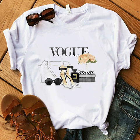 Image of Vogue Blink Women T Shirt Make Up Lipstick Seaside T Summer Lady Streetwear Luxury Bag T-shirts