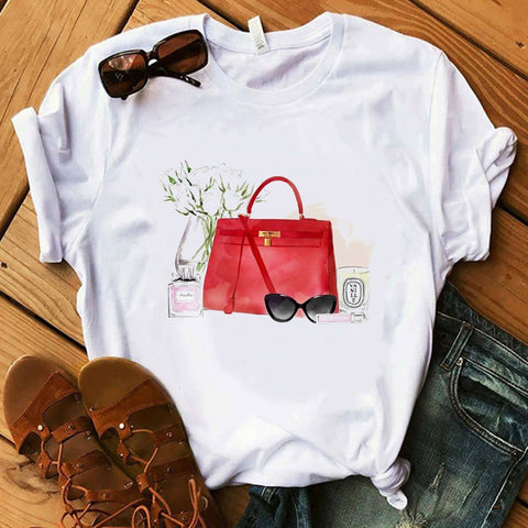 Image of Vogue Blink Women T Shirt Make Up Lipstick Seaside T Summer  Lady Streetwear Luxury Bag T-shirts