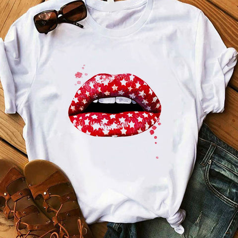 Image of Vogue Blink Women T Shirt Make Up Lipstick Seaside T Summer  Lady Streetwear Luxury Bag T-shirts