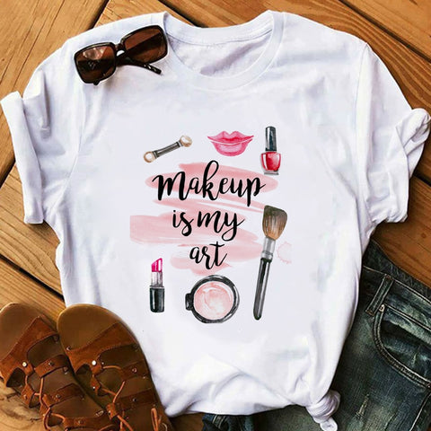 Image of Vogue Blink Women T Shirt Make Up Lipstick Seaside T Summer  Lady Streetwear Luxury Bag T-shirts