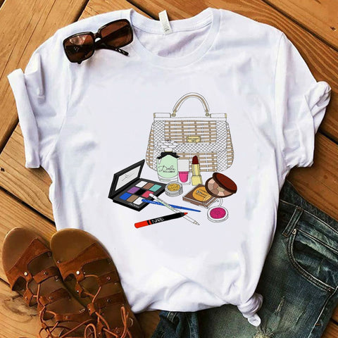 Image of Vogue Blink Women T Shirt Make Up Lipstick Seaside T Summer  Lady Streetwear Luxury Bag T-shirts